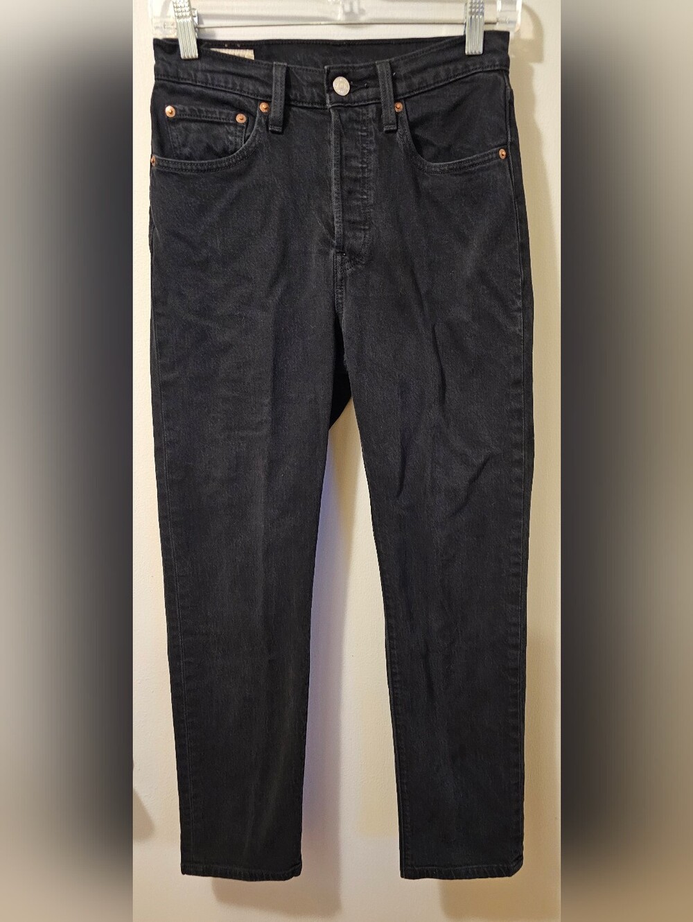 Levis Premium 501 Original Jeans Big E Button Fly Black‎ Women's Size 27x30